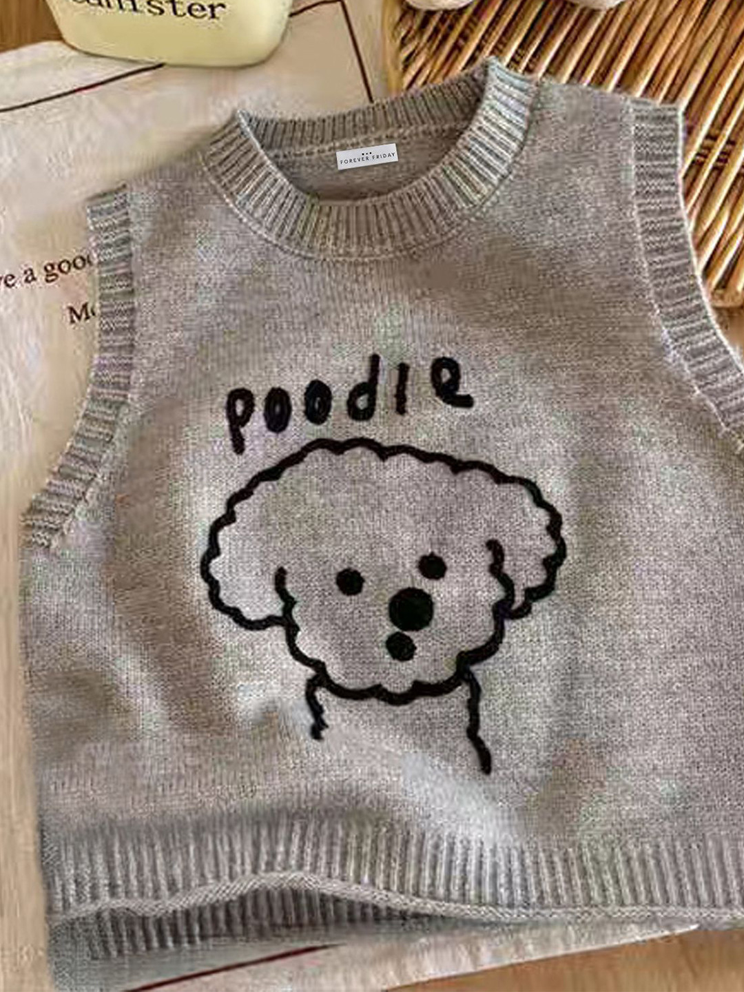 

FOREVER FRIDAY Girls Cotton Embroidered Sweater Vest, Grey