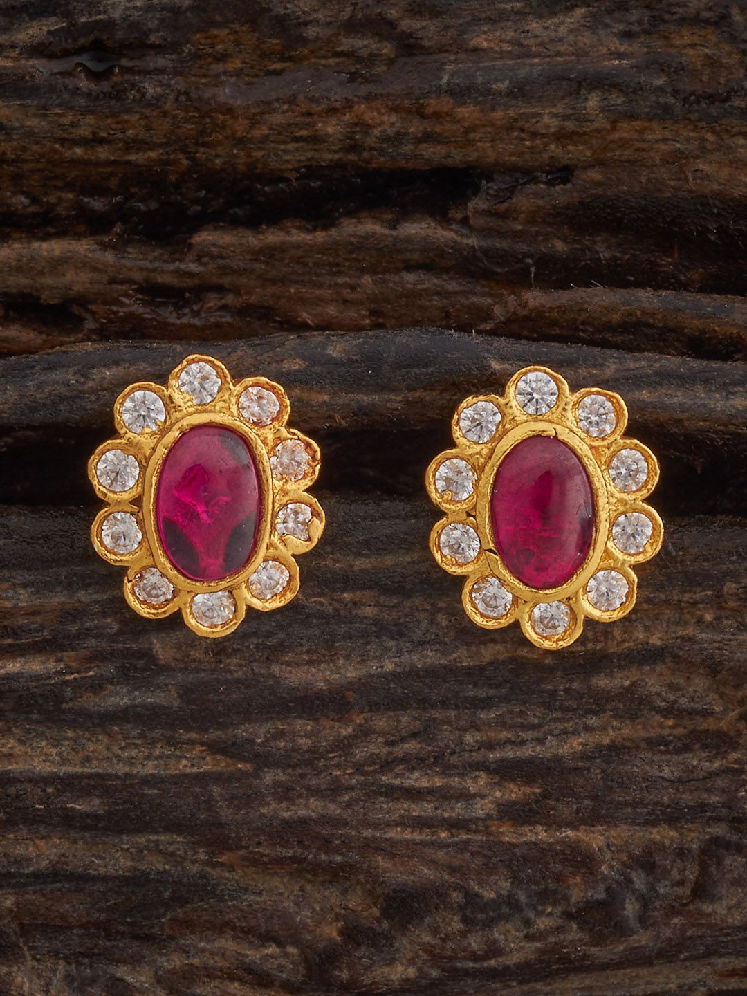 

Kushal's Fashion 92.5 Sterling Silver Gold Plated Ruby Jewellery Classic Studs Earrings