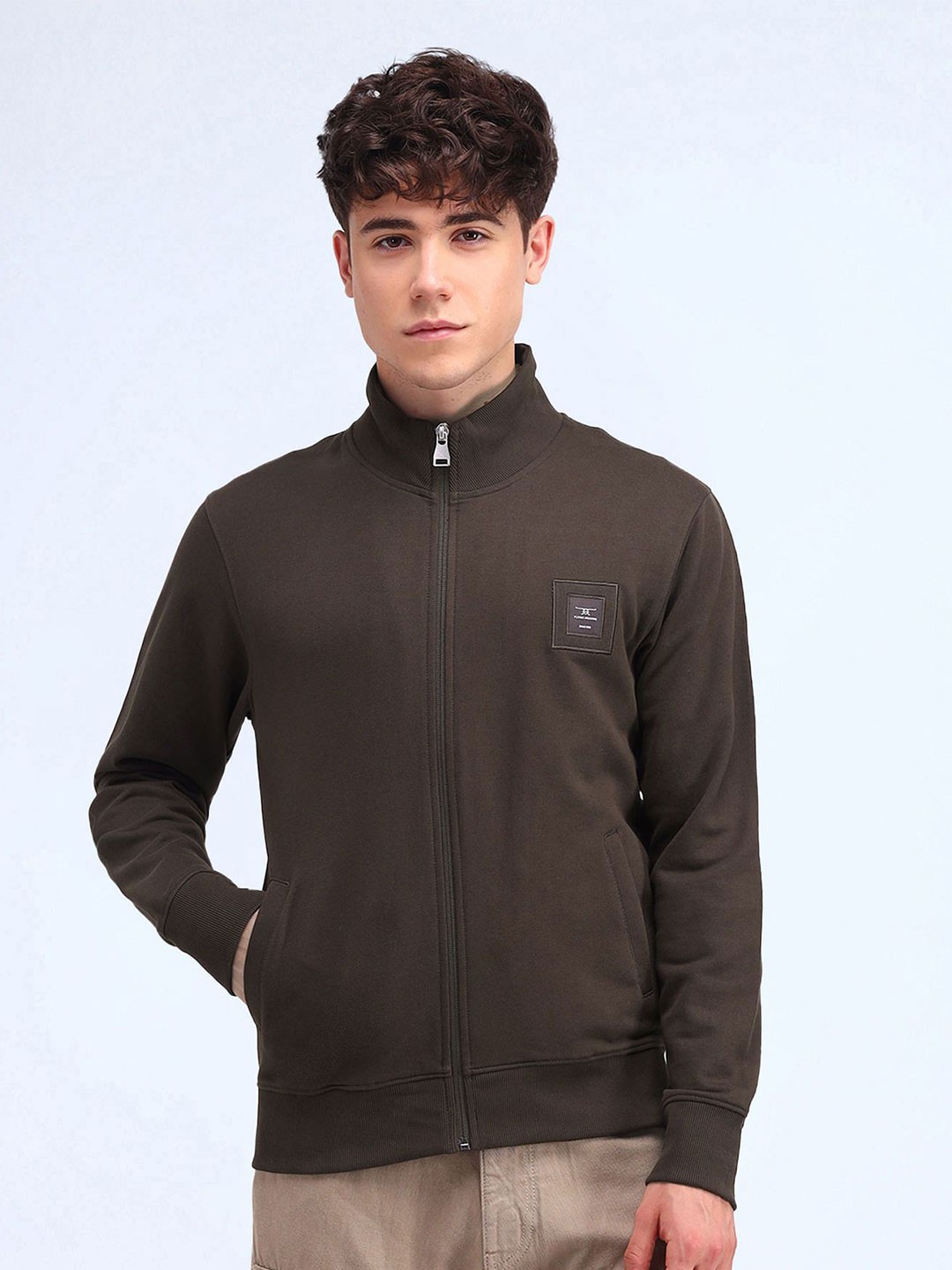 

Flying Machine Men High Neck Pure Cotton Sweatshirt, Brown
