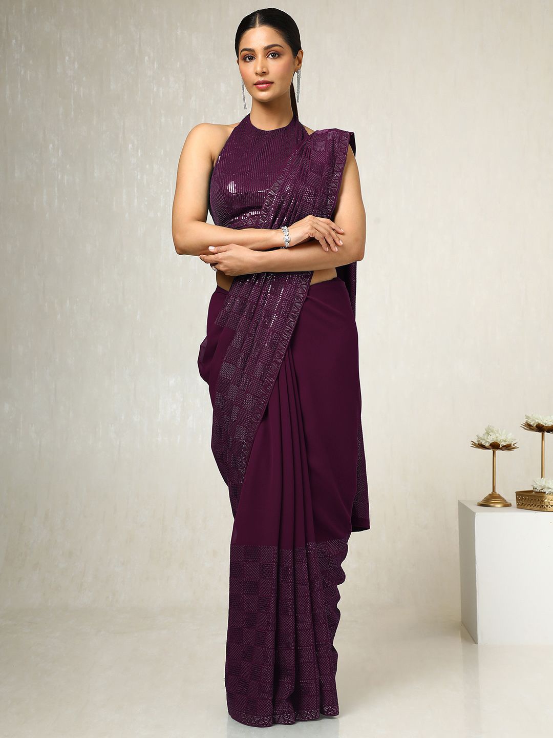 

Soch Sequinned Poly Georgette Saree, Purple