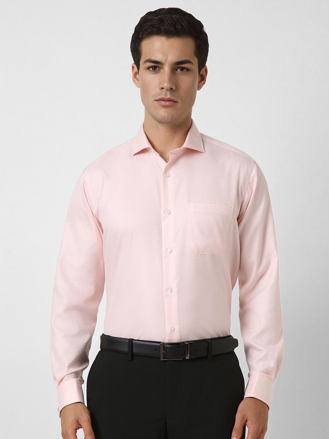

Van Heusen Men Spread Collar Textured Cotton Formal Shirt, Peach