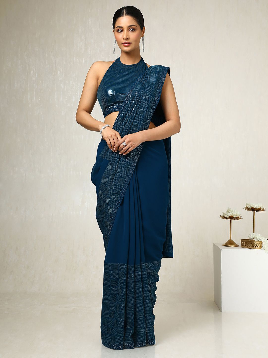 

Soch Sequinned Poly Georgette Saree, Blue