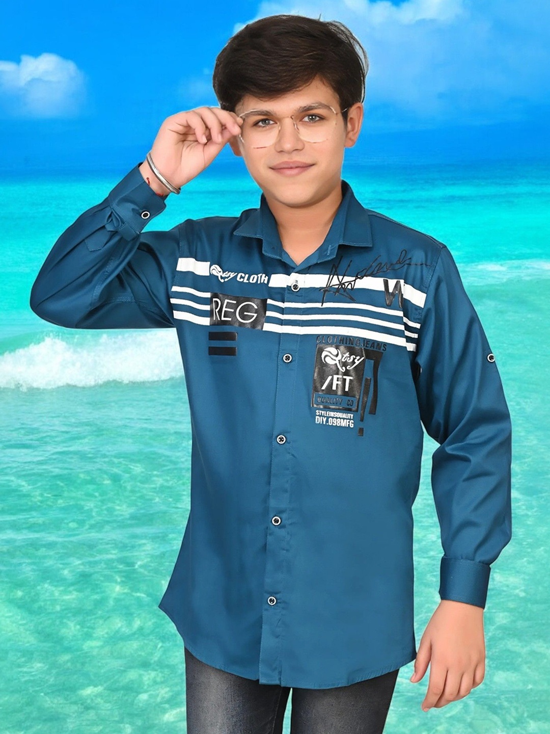 

Eliq Boys Original Opaque Printed Formal Shirt, Blue