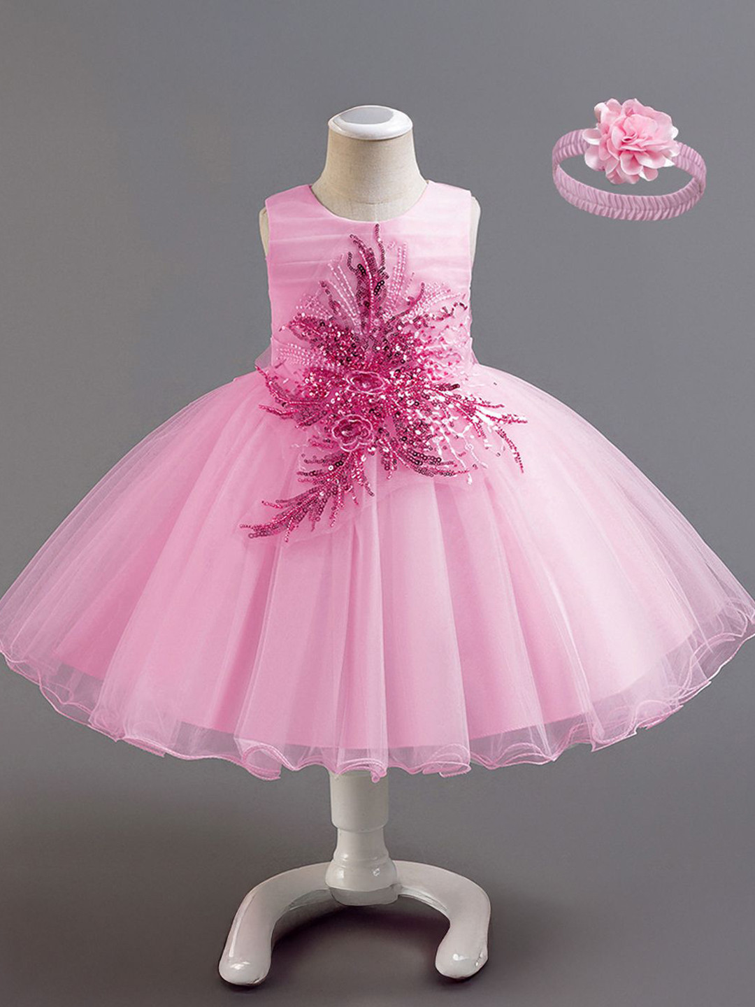 

Xsole Girls Sequinned Fit & Flare Dress, Pink