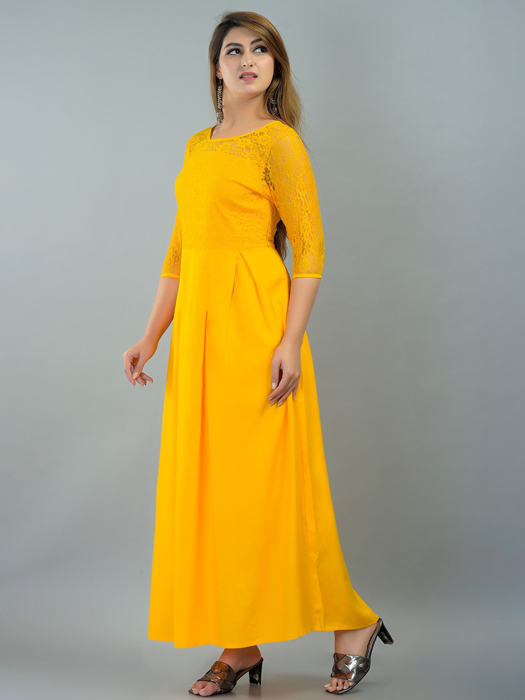 

VYMO Fit & Flare Maxi Dress, Yellow