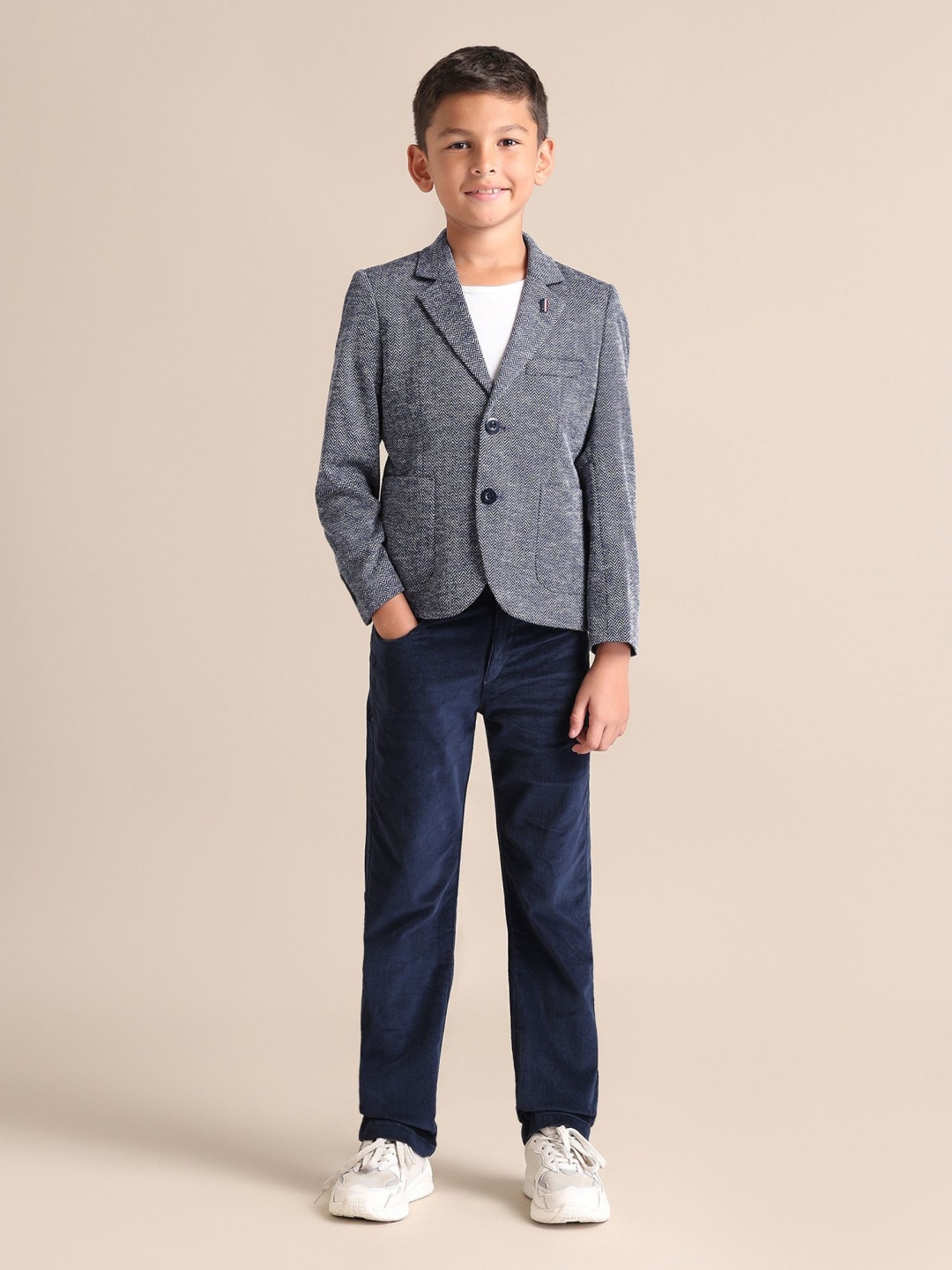 

U.S. Polo Assn. Kids Printed Single Breasted Blazer, Blue