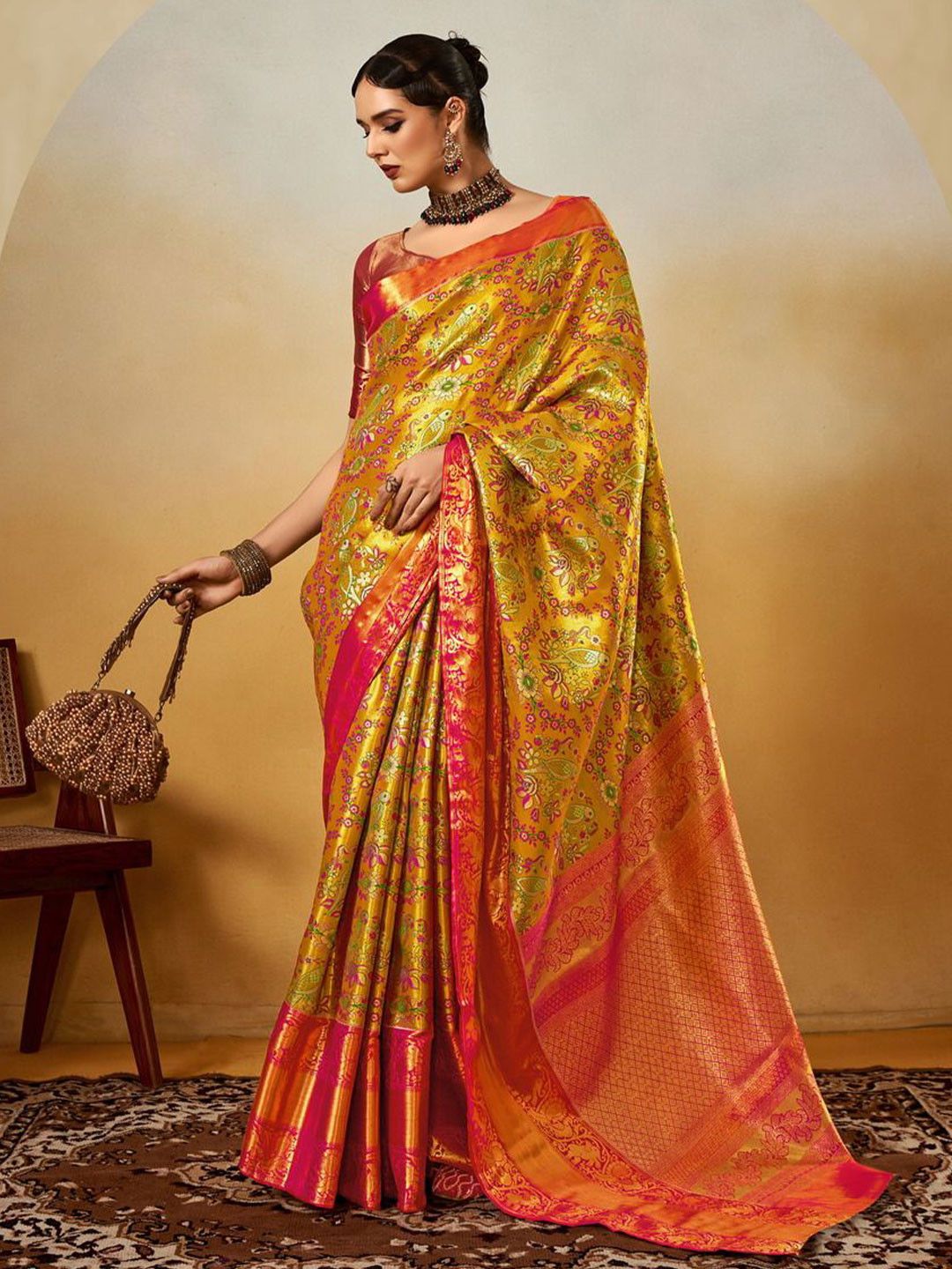 

Anouk Ethnic Motifs Woven Design Banarasi Saree, Yellow