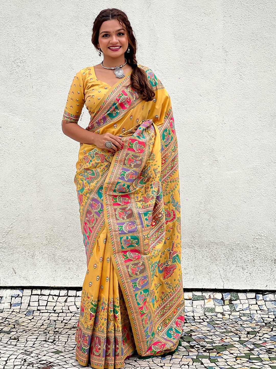 

Panzora Floral Printed Pashmina Saree, Yellow