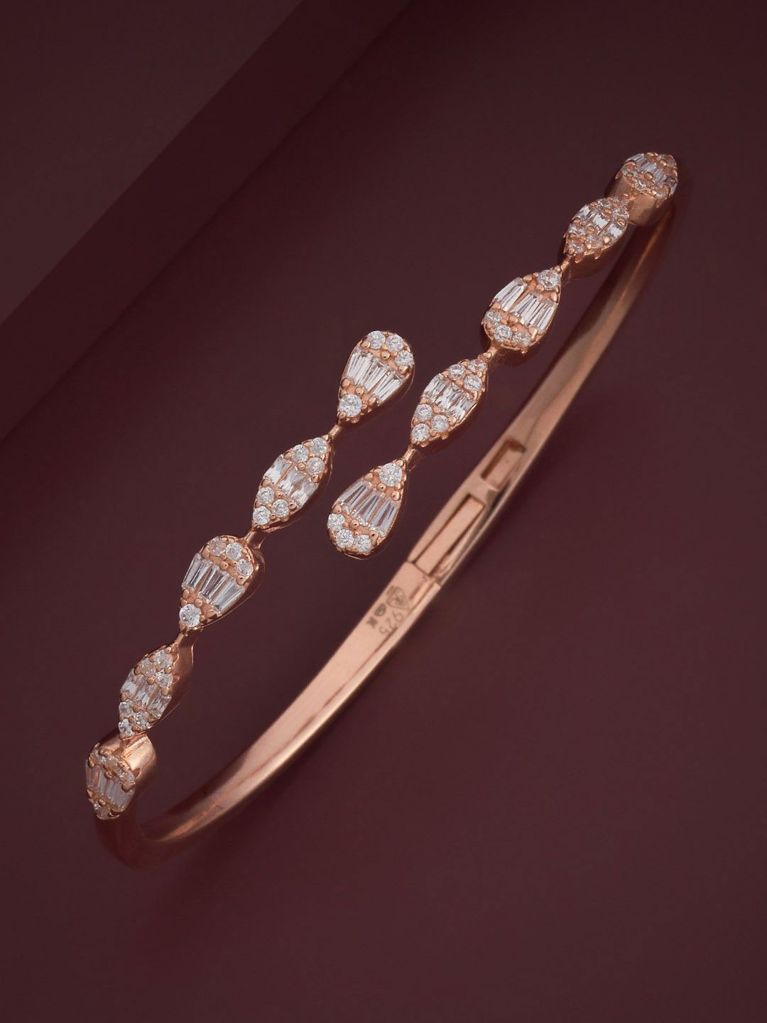 

Kushal's Fashion Jewellery 92.5 Pure Silver Rose Gold-Plated Stone Studded Cuff Bracelet