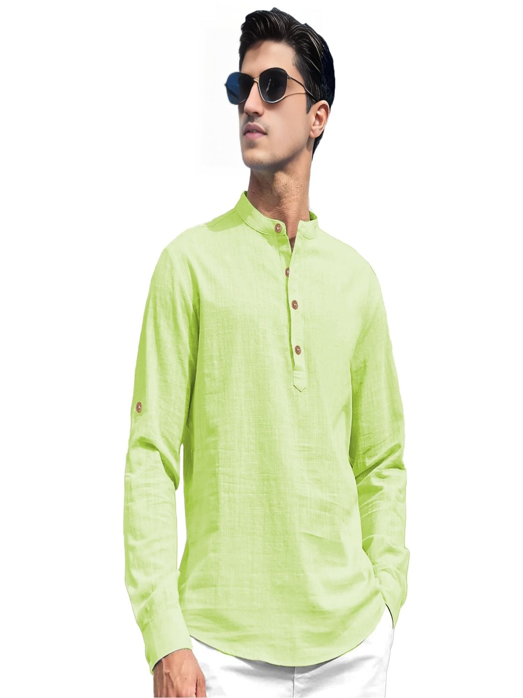 

EdinWolf Mandarin Collar Pure Cotton Straight Kurta, Sea green