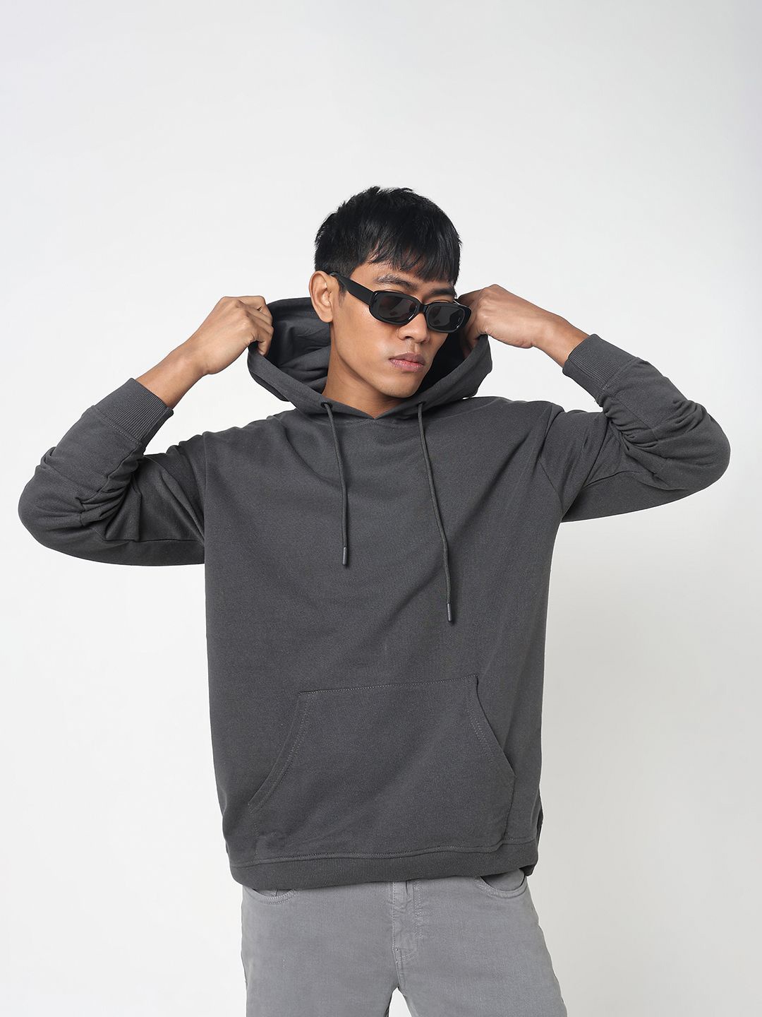 

R&B Men Cotton Hooded Sweatshirt, Grey