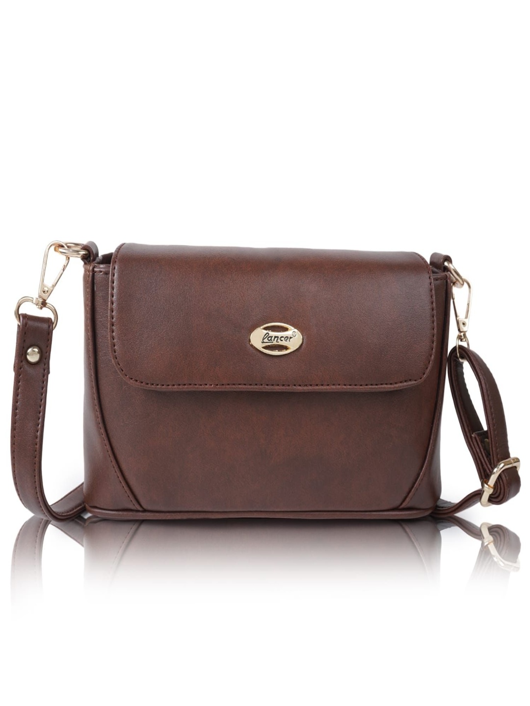 

Lancer Women Solid Structured Leather Sling Bag, Brown