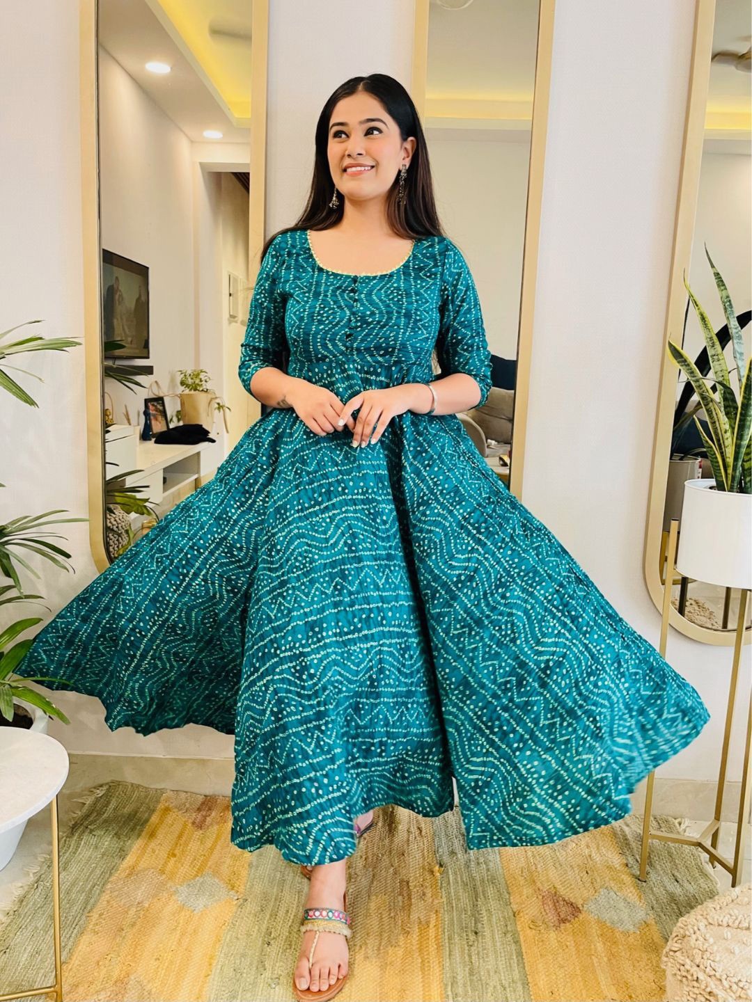 

Bohemian Dream Bandhani Print Twirl Maxi Dress, Teal