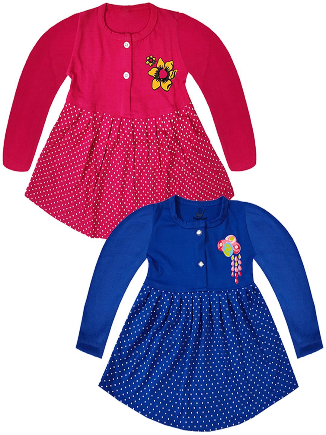 

KidzzCart Girls Pack of 2 Polka Dot Print Cotton Fit & Flare Dress, Red