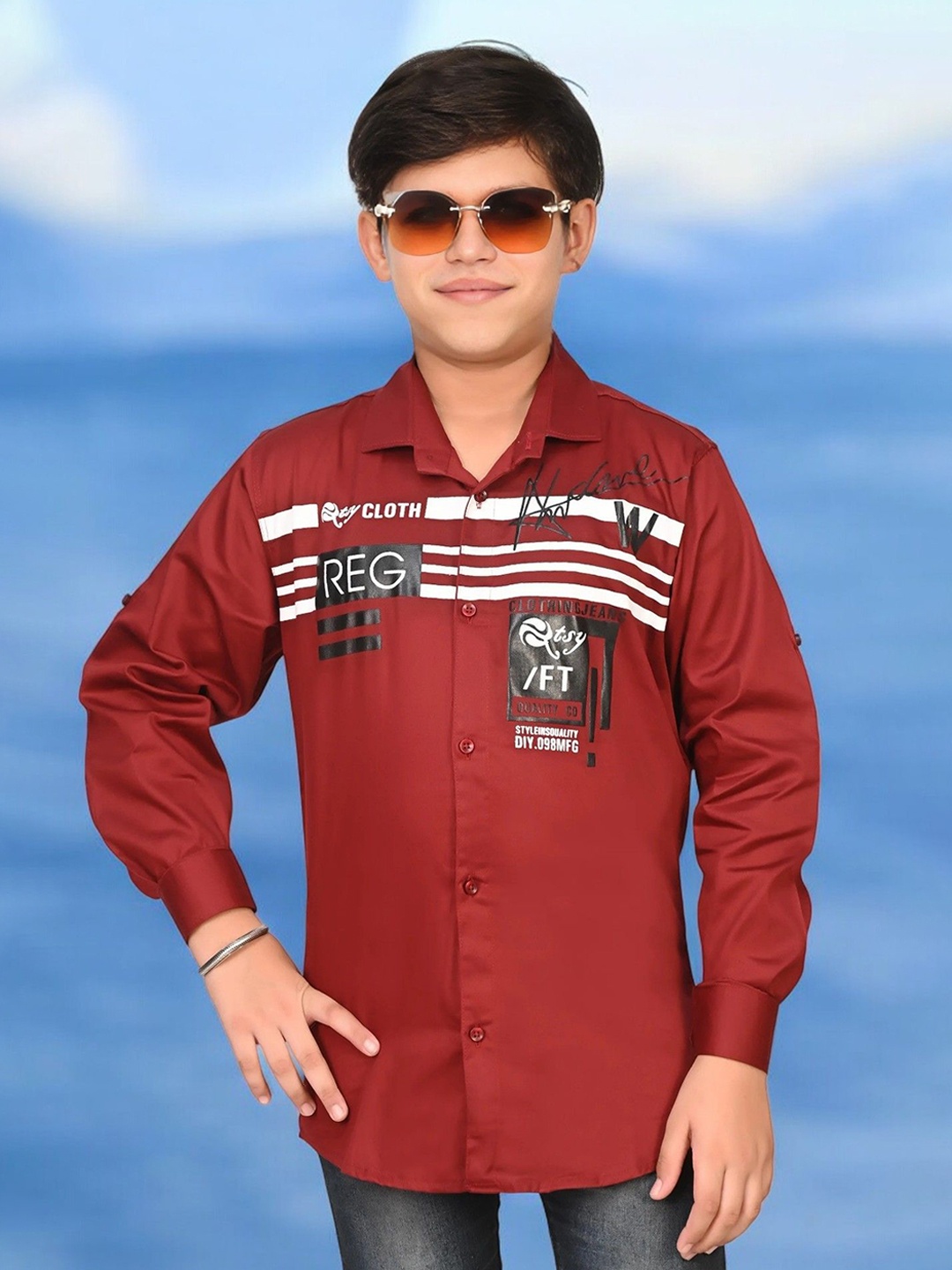 

Eliq Boys Original Opaque Printed Formal Shirt, Red