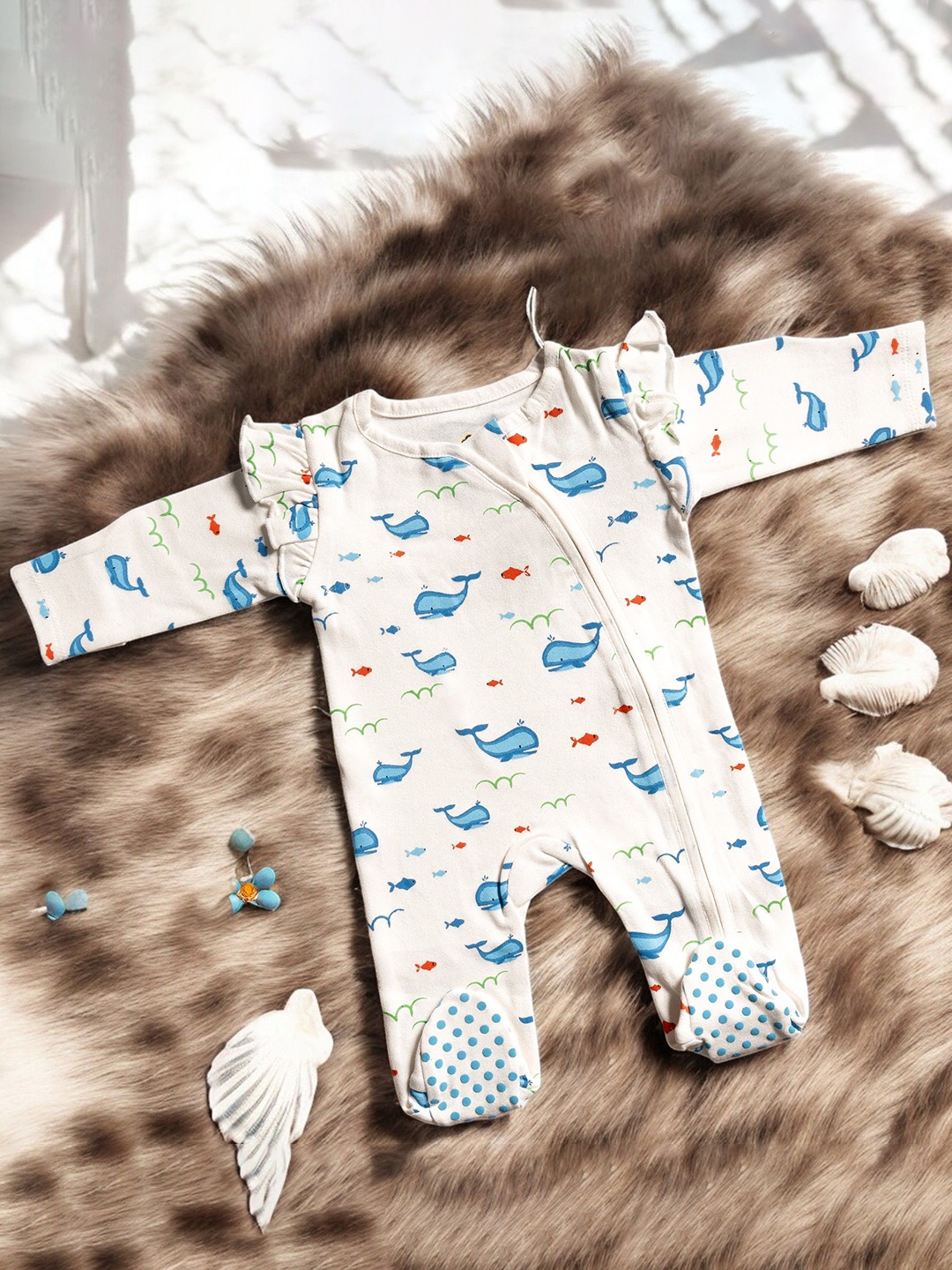

BONTOTS Infants Girls Printed Cotton Sleepsuit, White