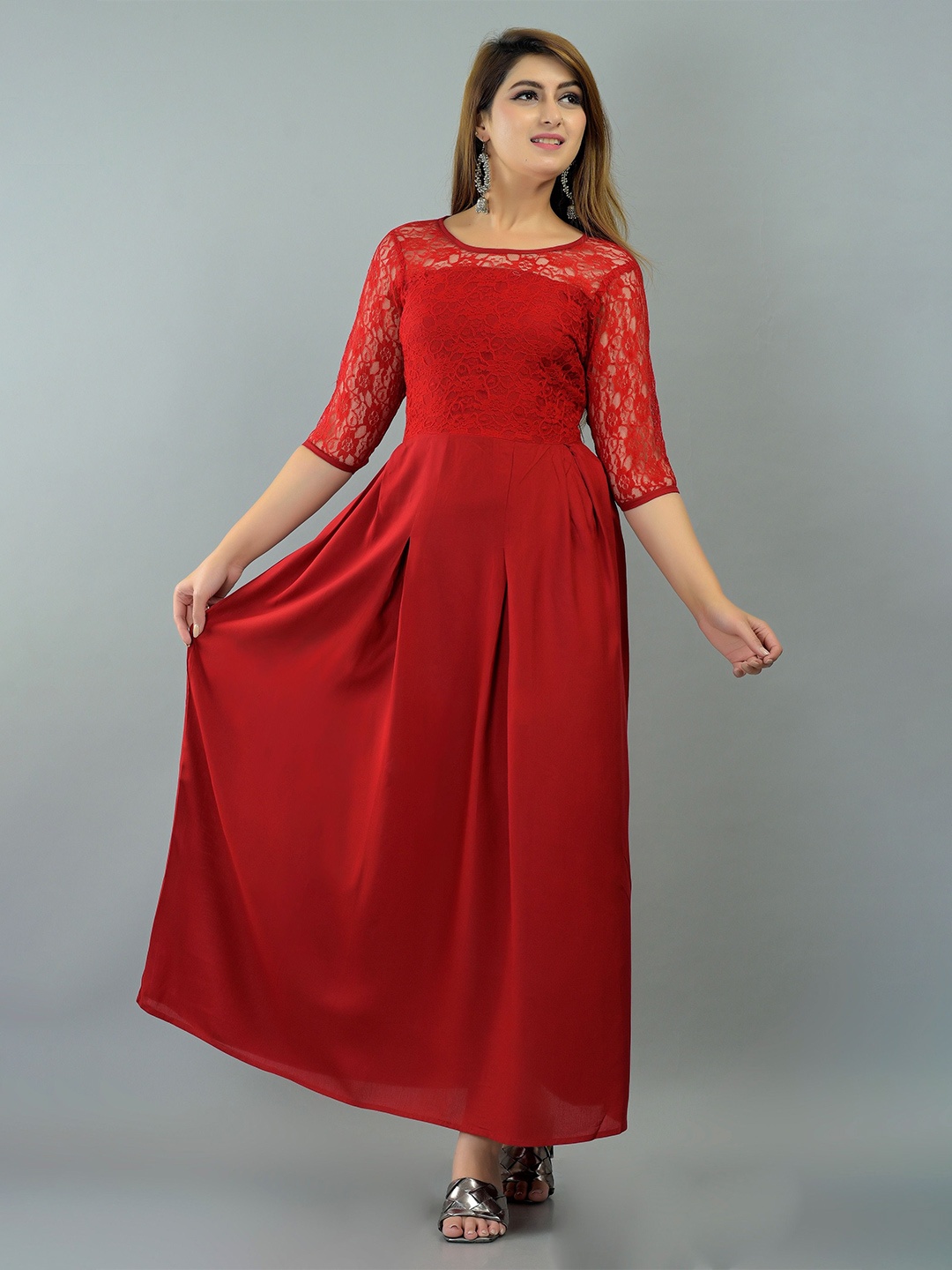 

VYMO Fit & Flare Maxi Dress, Red