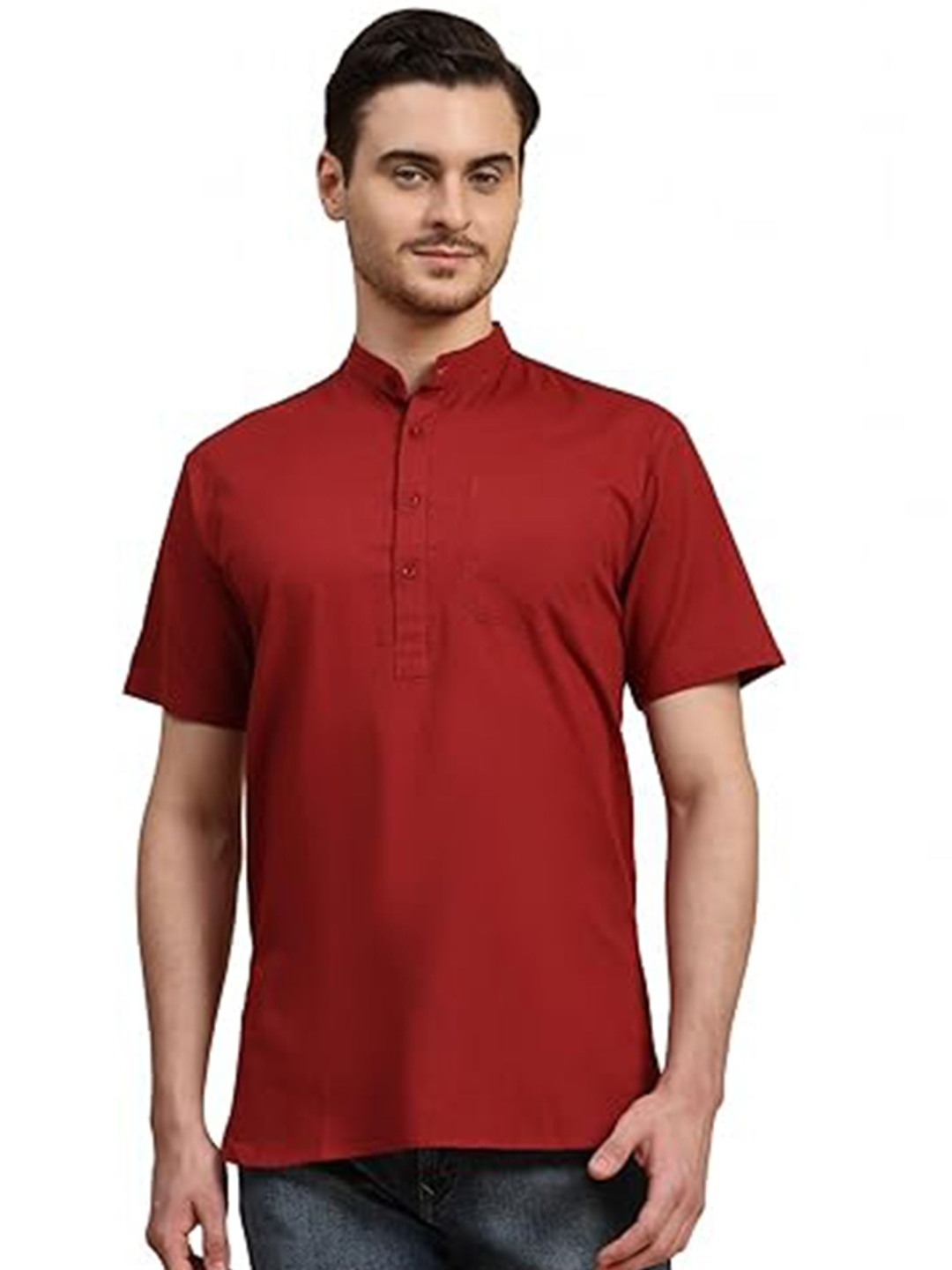 

EdinWolf Mandarin Collar Cotton Slim Fit Straight Kurta, Maroon