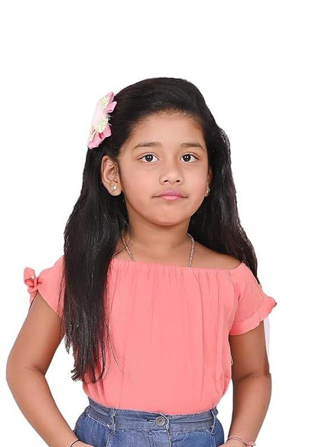 

Megha Overseas Girls Boat Neck Cotton Crop Top, Peach