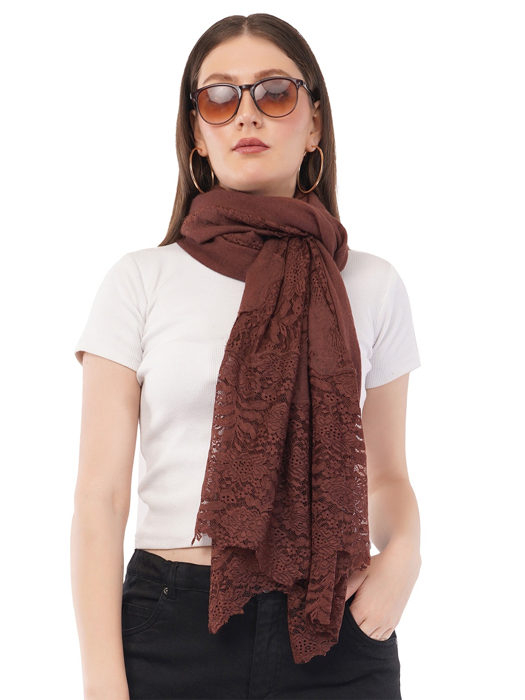 

Rhe-Ana Women Lace Stole, Coffee brown