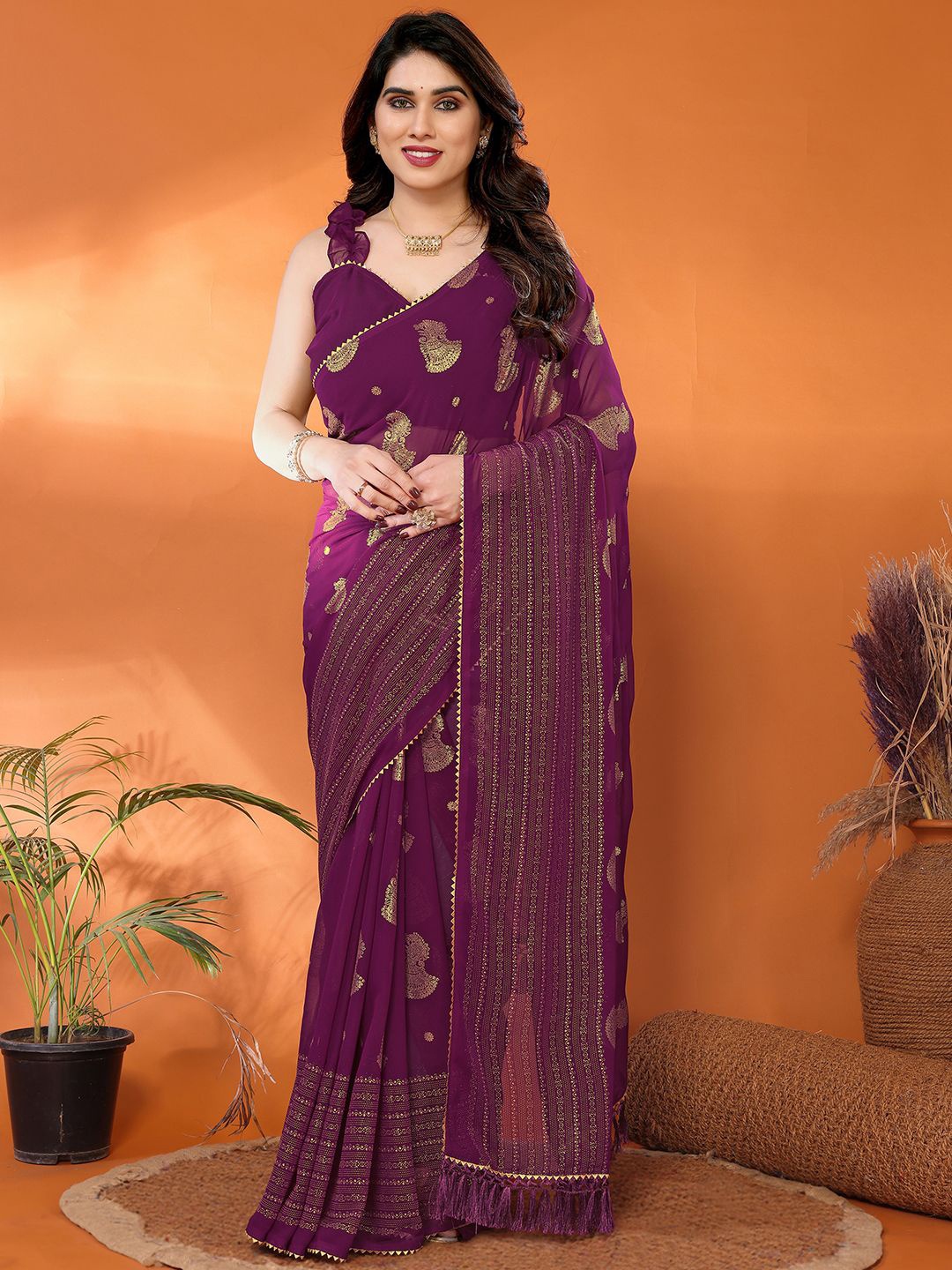 

Panzora Foil Printed Saree, Purple