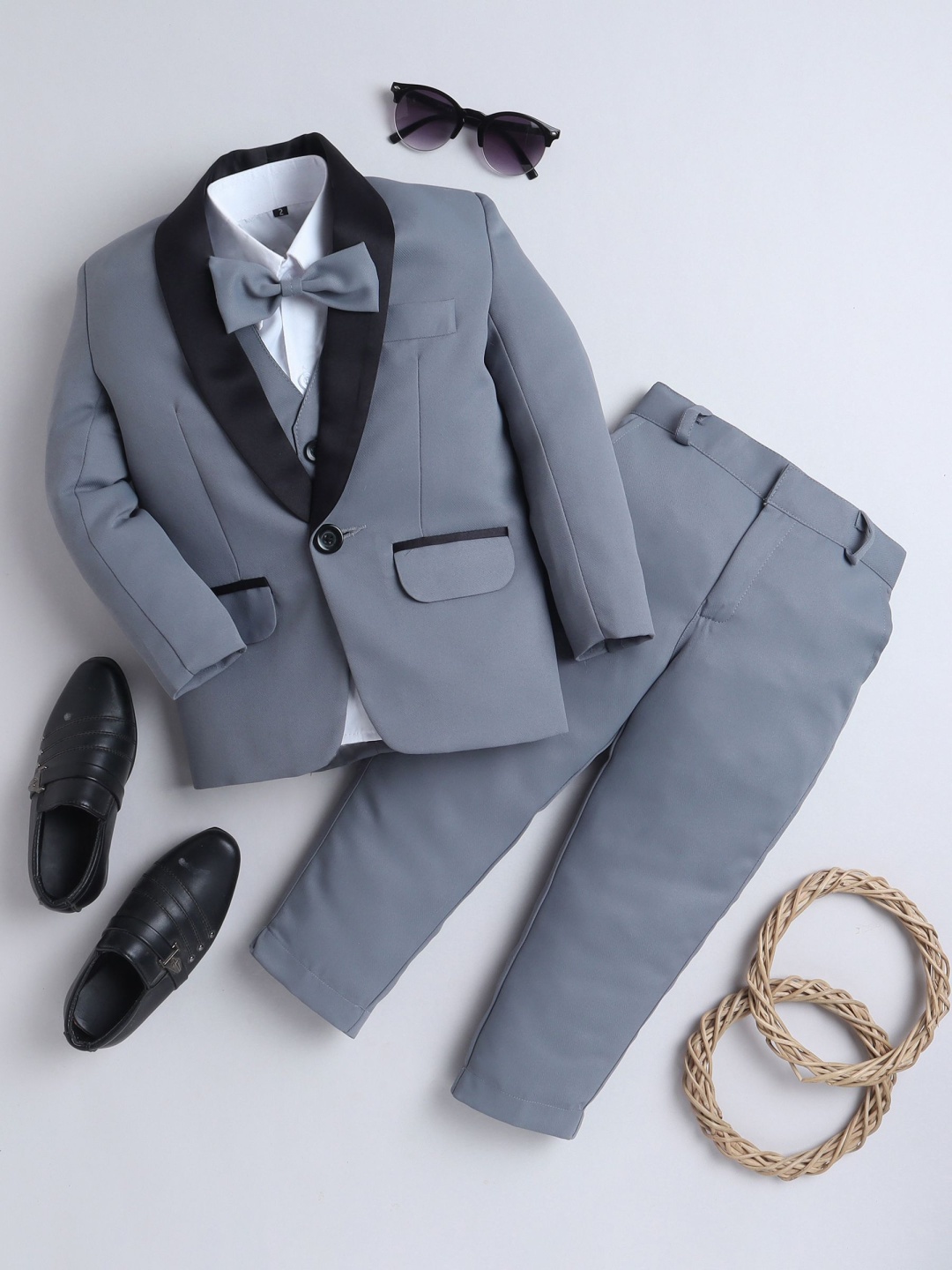 

BAESD Boys 5 Piece Suit Set with Waistcoat Shirt and Trousers, Grey