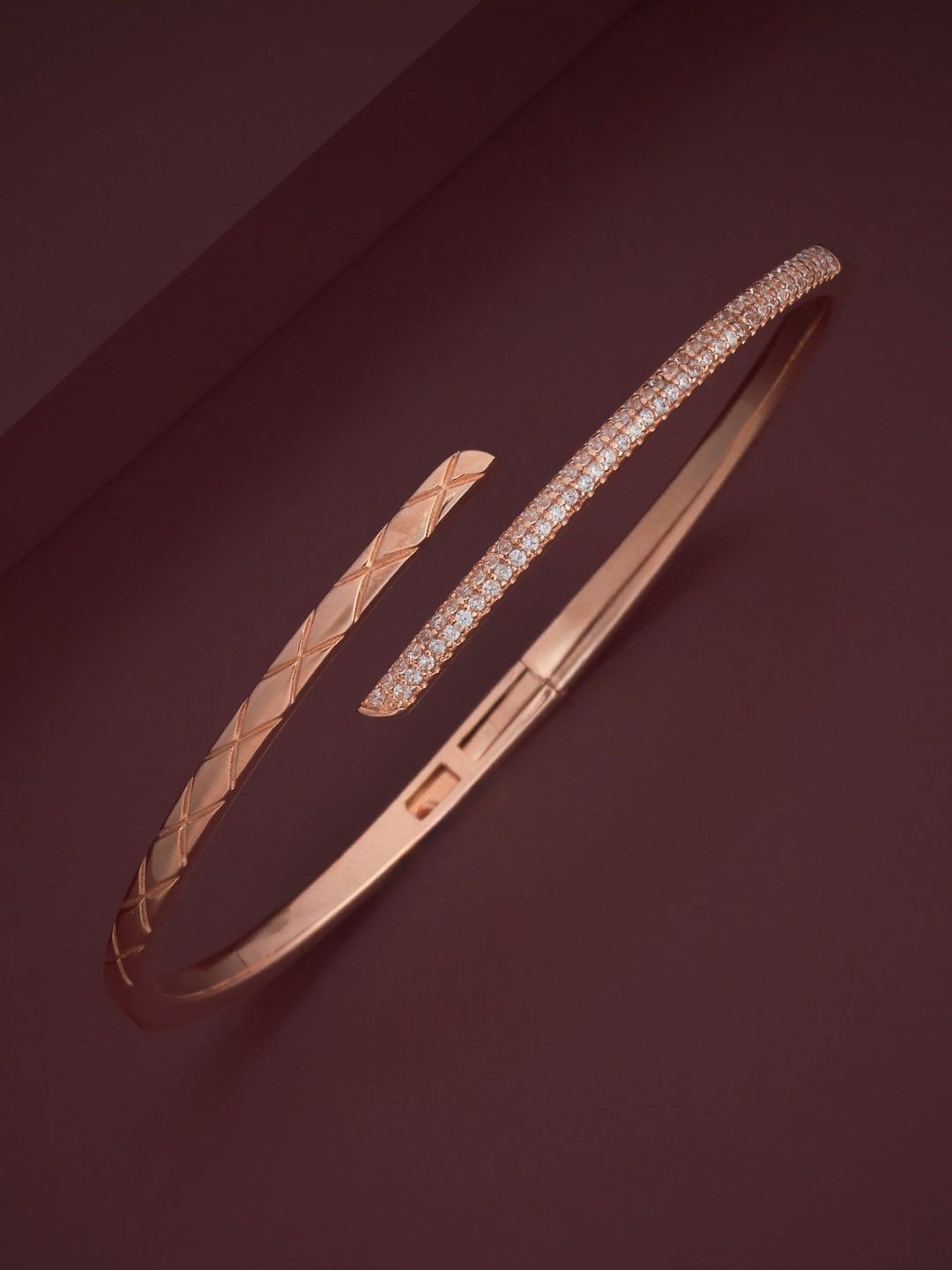 

Kushal's Fashion Jewellery 92.5 Pure Silver Rose Gold-Plated Stone Studded Cuff Bracelet