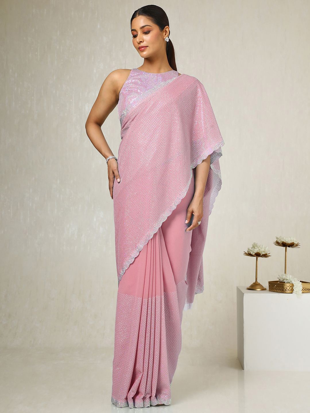 

Soch Embellished Sequinned Poly Georgette Saree, Pink