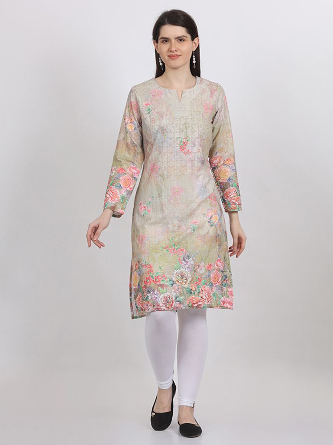 

Krimmple Women Floral Printed Kurta, Yellow