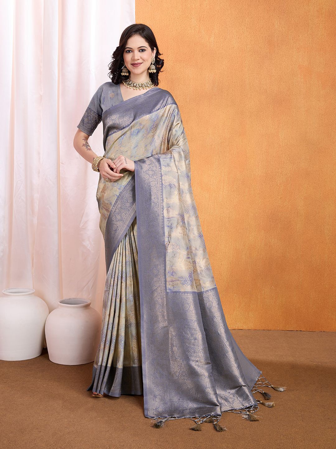 

Mitera Woven Design Zari Banarasi Saree, Blue