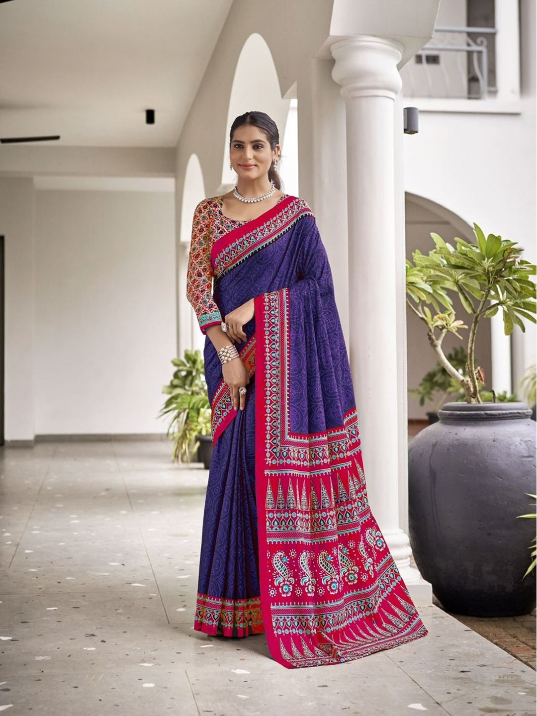 

Anouk Bandhani Pure Cotton Bagru Saree, Blue