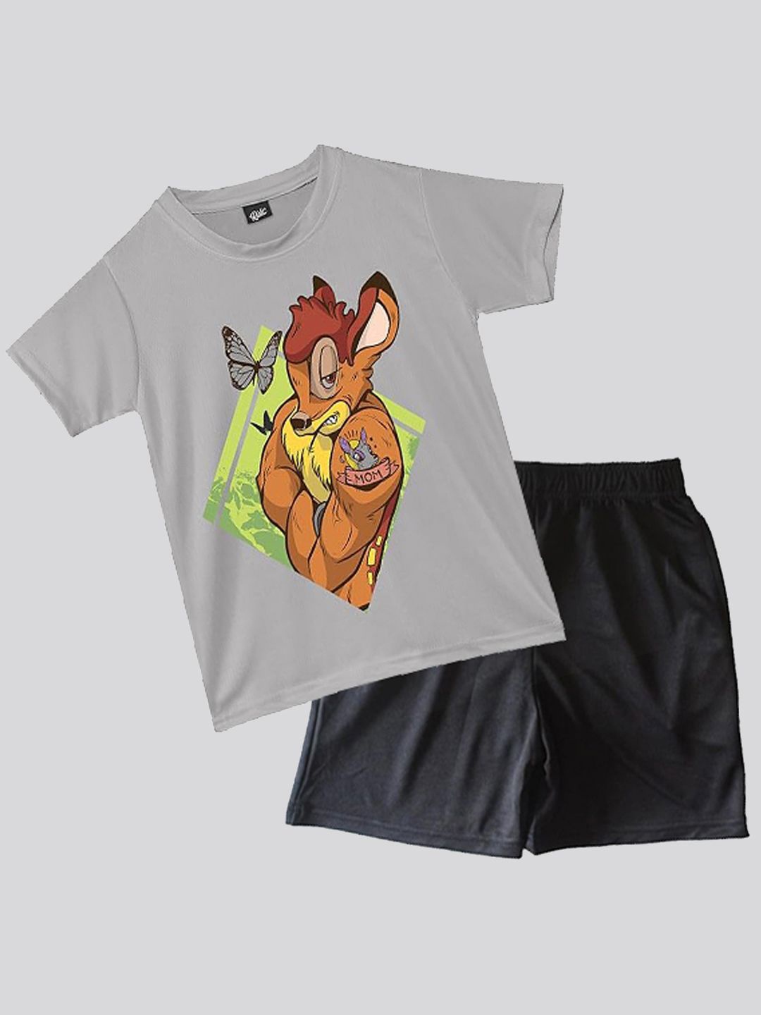 

RISH Unisex Kids Printed Round Neck T-Shirt With Shorts, Grey