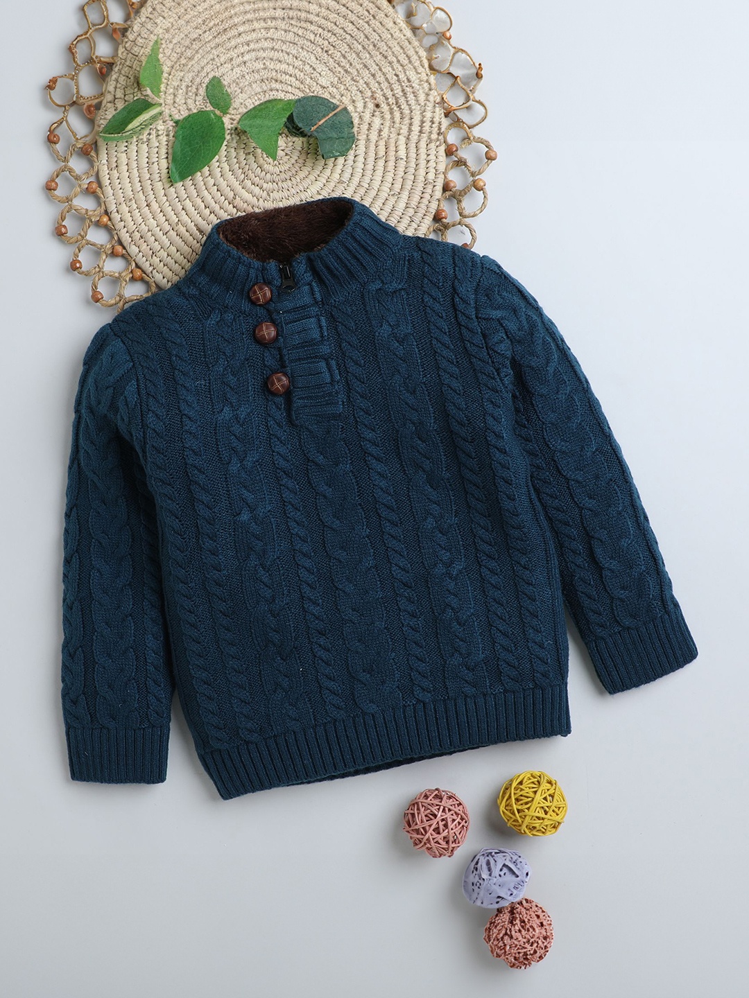 

Yellow Apple Boys Cable Knit Woollen Pullover, Blue