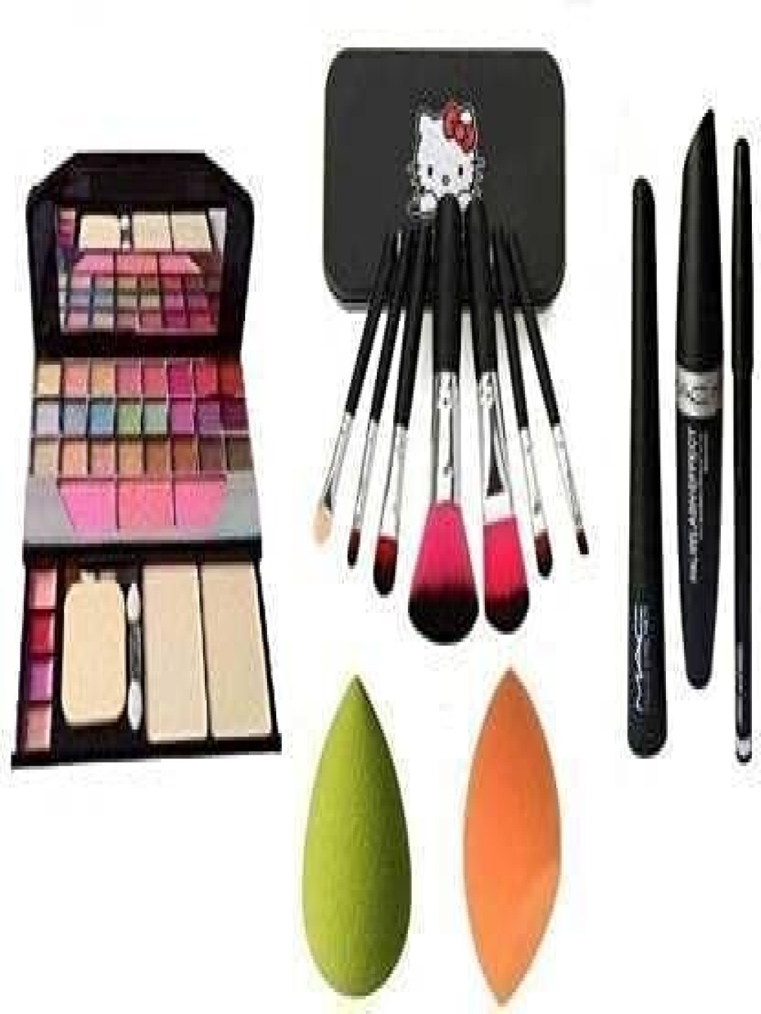 

Lenon Set Of 7 Eyeshadow Kit - Brush- 3 In 1 Liner- Mascara- Kajal & Sponge Puff, Black