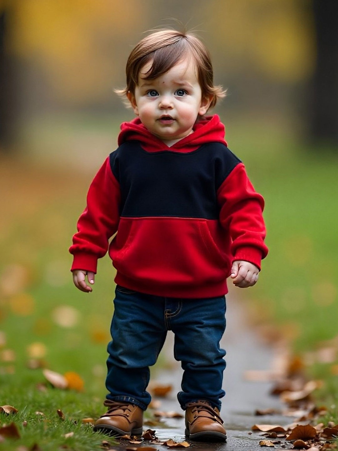 

BAESD Kids Colourblocked Cotton Hooded Sweatshirt, Red