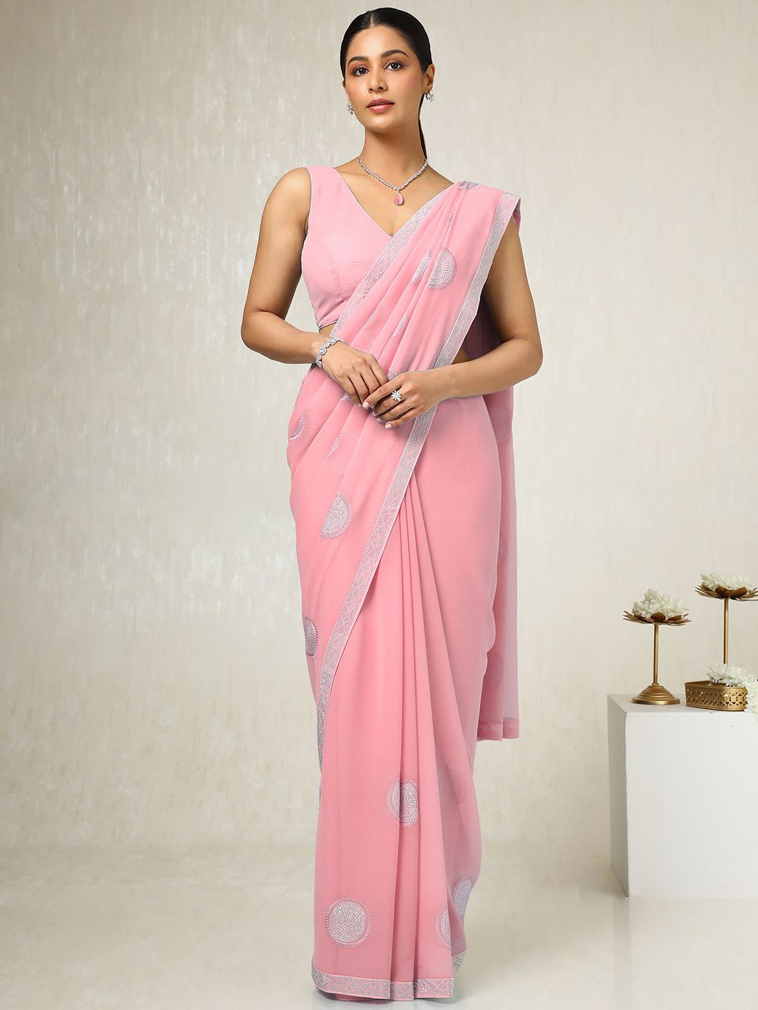 

Soch Embellished Beads and Stones Poly Georgette Saree, Pink