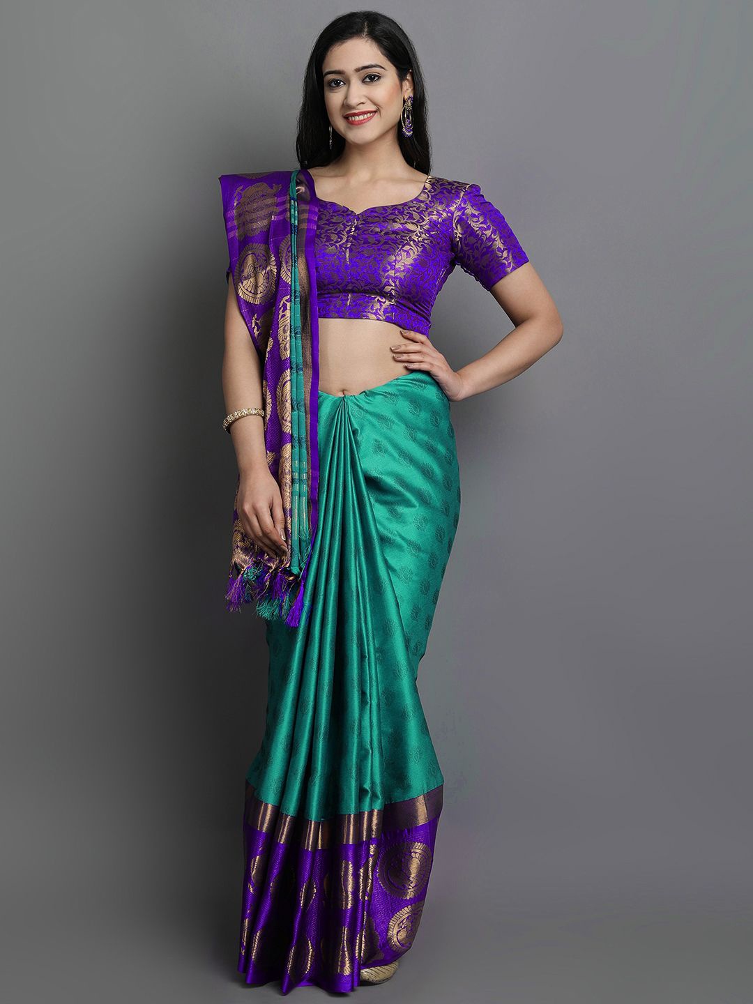 

WINKLECART Woven Design Zari Ikat Saree, Turquoise blue