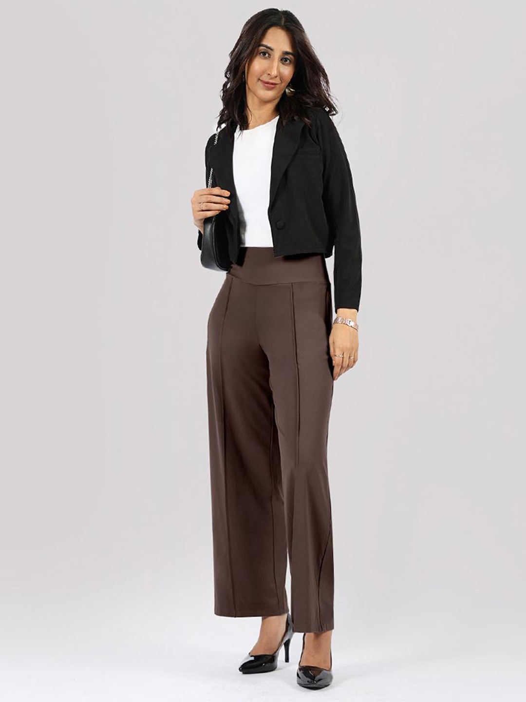 

Blissclub Women Relaxed Fit High-Rise Pleated Wide Leg Pants Trousers, Brown