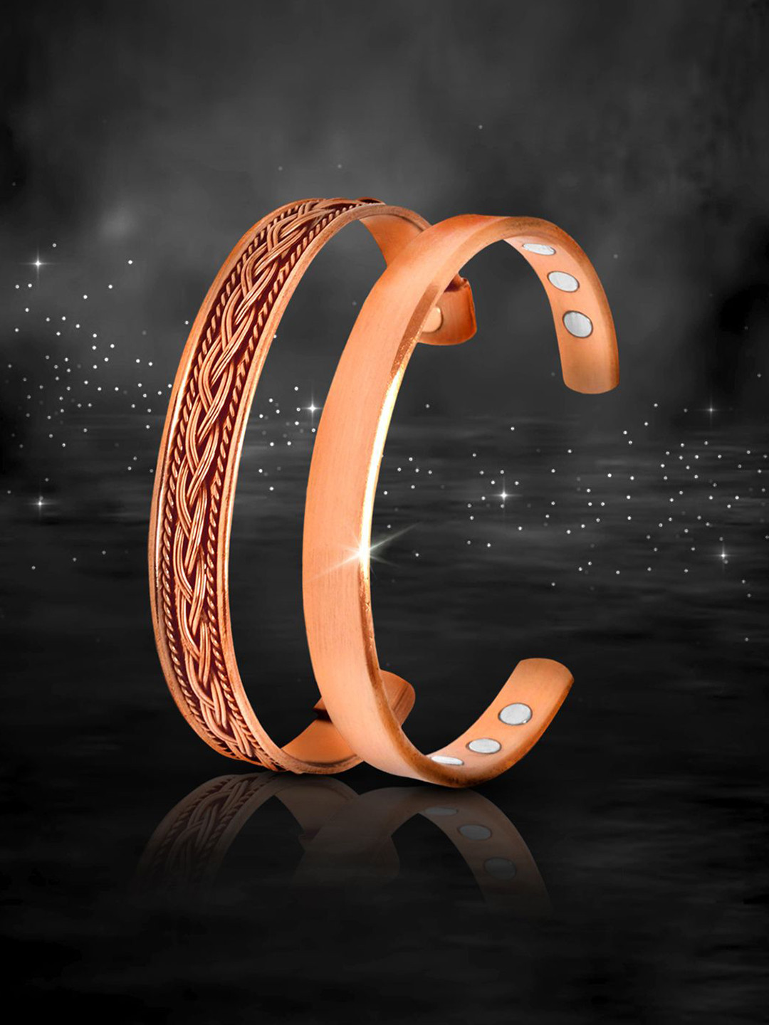 

Peora Unisex Set Of 2 Rose Gold-Plated Cuff Bracelet