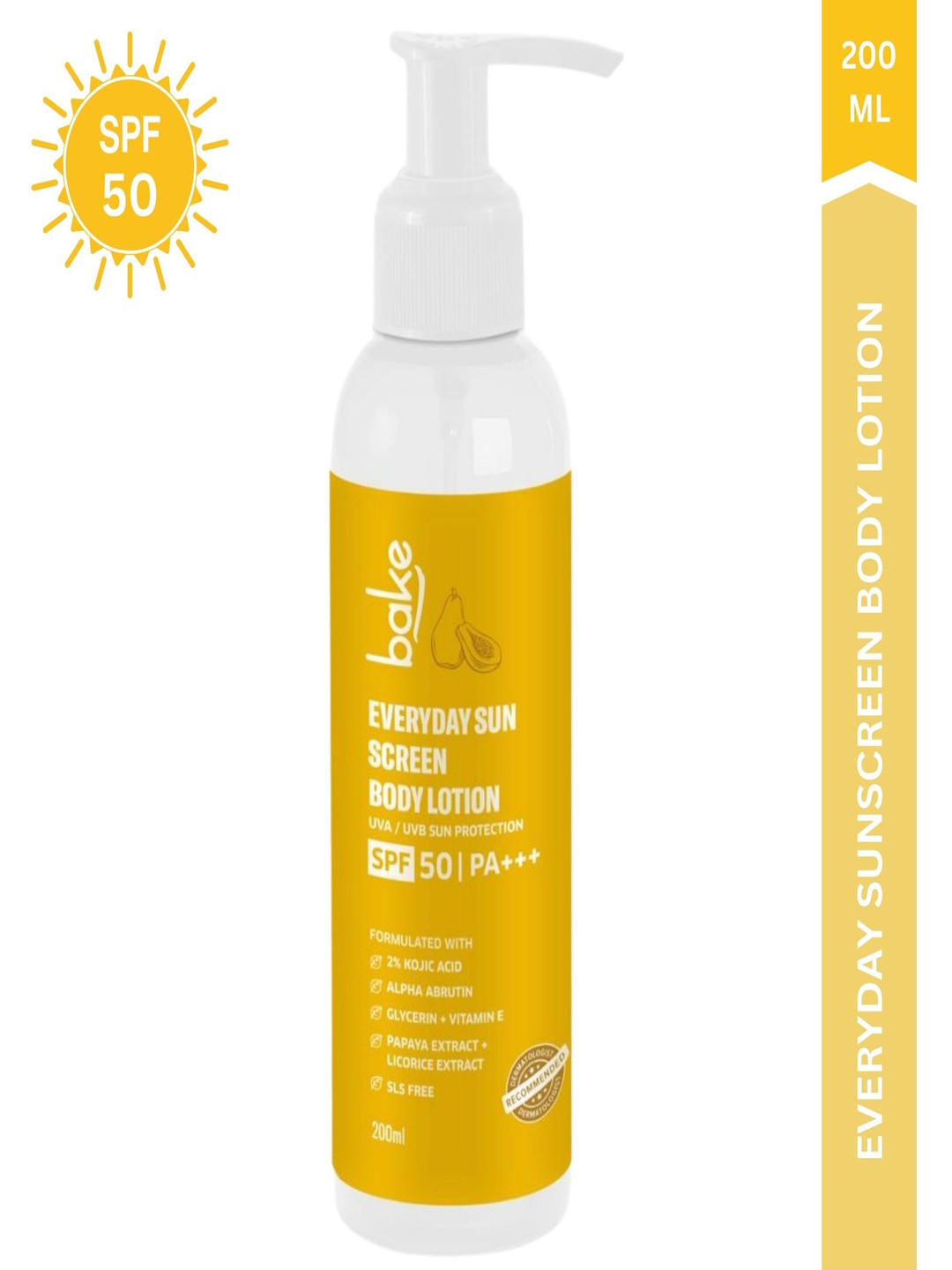

BAKE Everyday Sunscreen Body Lotion SPF 50 PA+++ For Tanning, Sun Protection - 200 ml, White