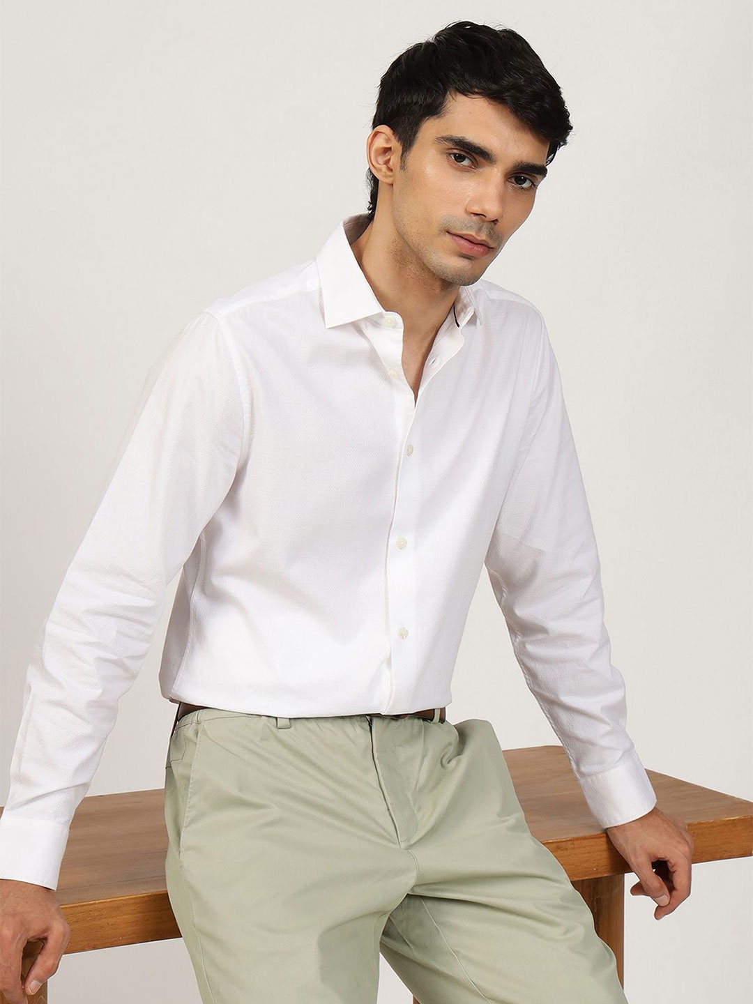 

Andamen Semi Formal Men Cotton Dobby Slim Fit Shirt, White