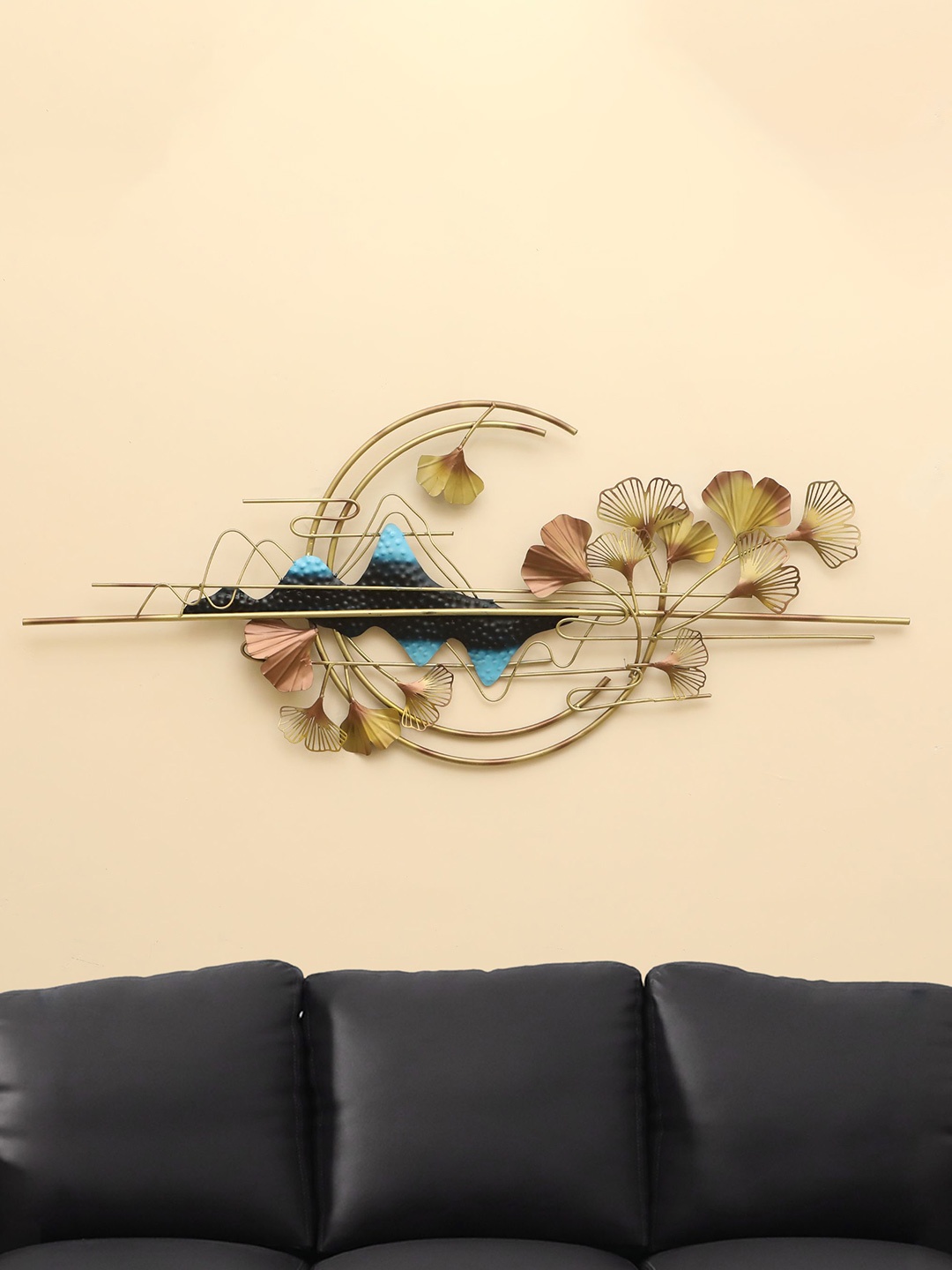 

vedas Mystic Indiana Blue & Black Metal Kimi Abstract Wall Decor, Gold