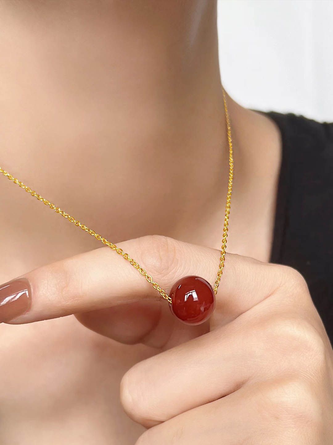 

StyleCast Gold-Toned & Maroon Cherry Studded Minimal Chain