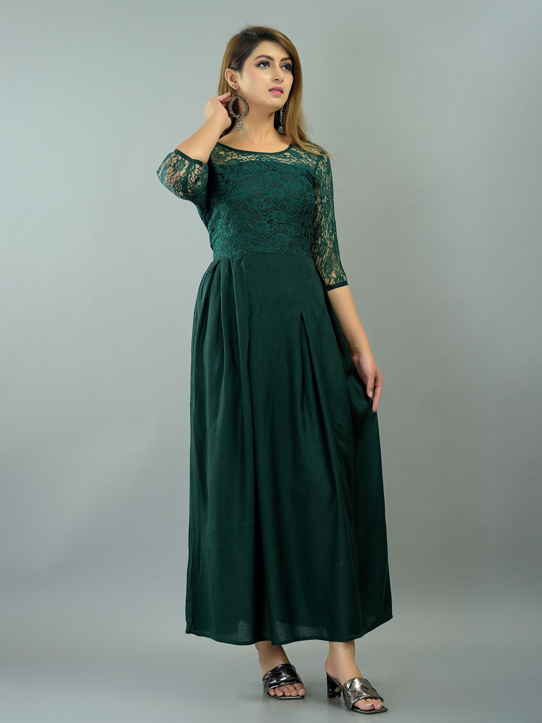

VYMO Fit & Flare Maxi Dress, Green