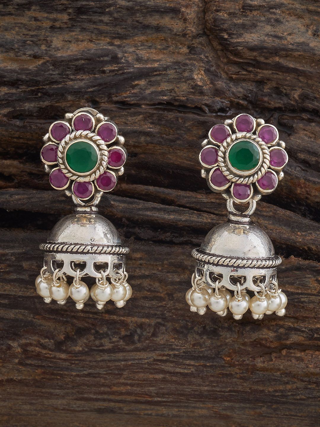 

Kushal's Fashion Jewellery 92.5 Sterling Silver-Plated Dome Shaped Temple Jhumkas