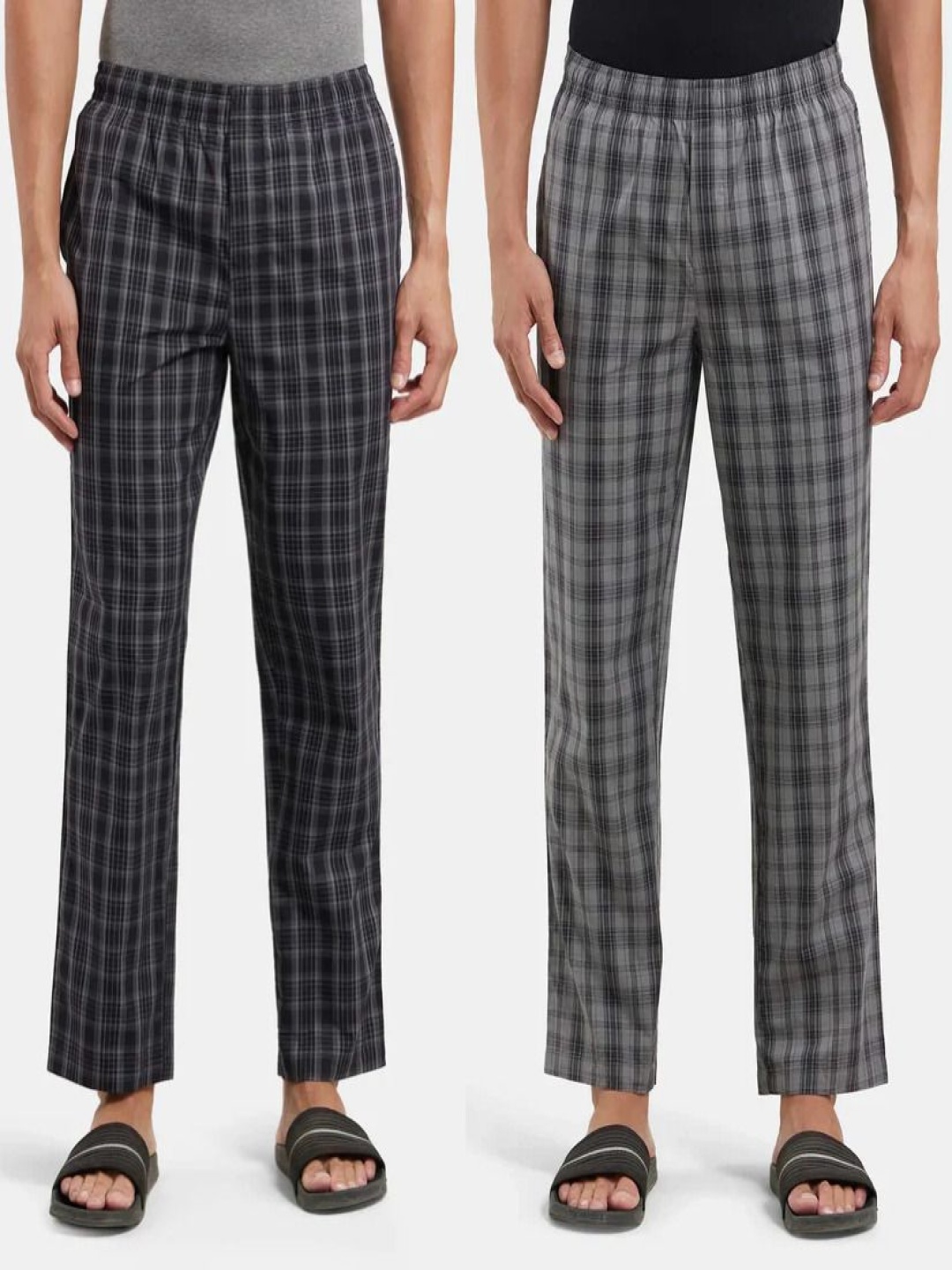

DIGITAL SHOPEE Pack Of 2 Checked Cotton Mid-Rise Lounge Pants, Black
