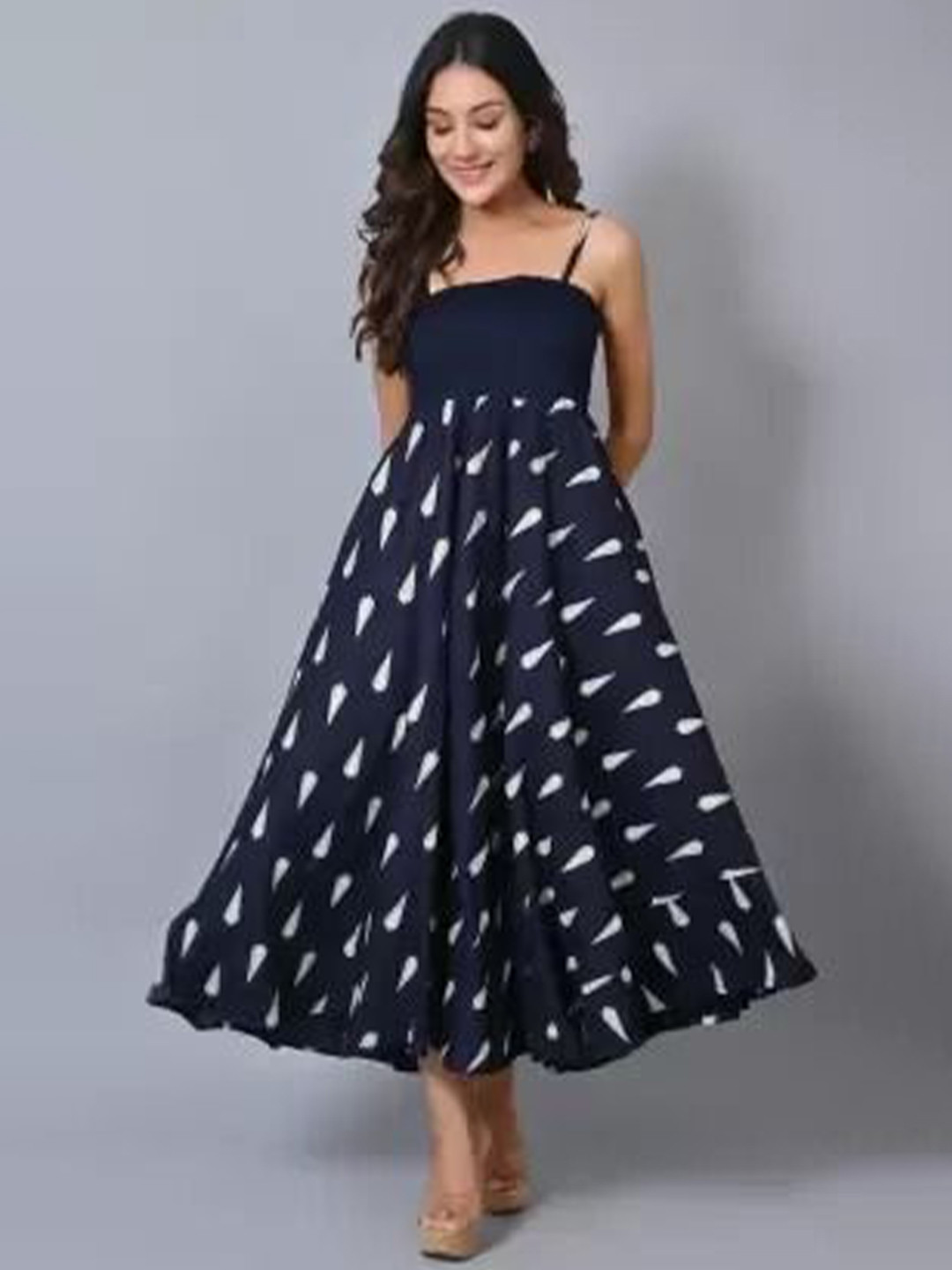 

VYMO Print Fit & Flare Maxi Dress, Blue