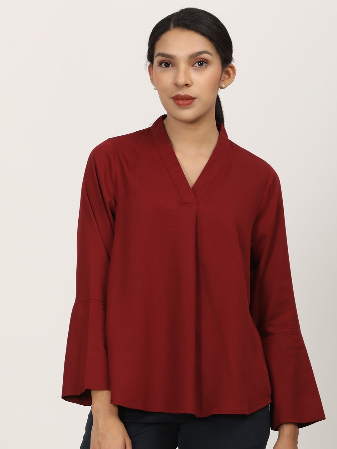

Saltpetre Women V Neck Shirt Style Top, Maroon