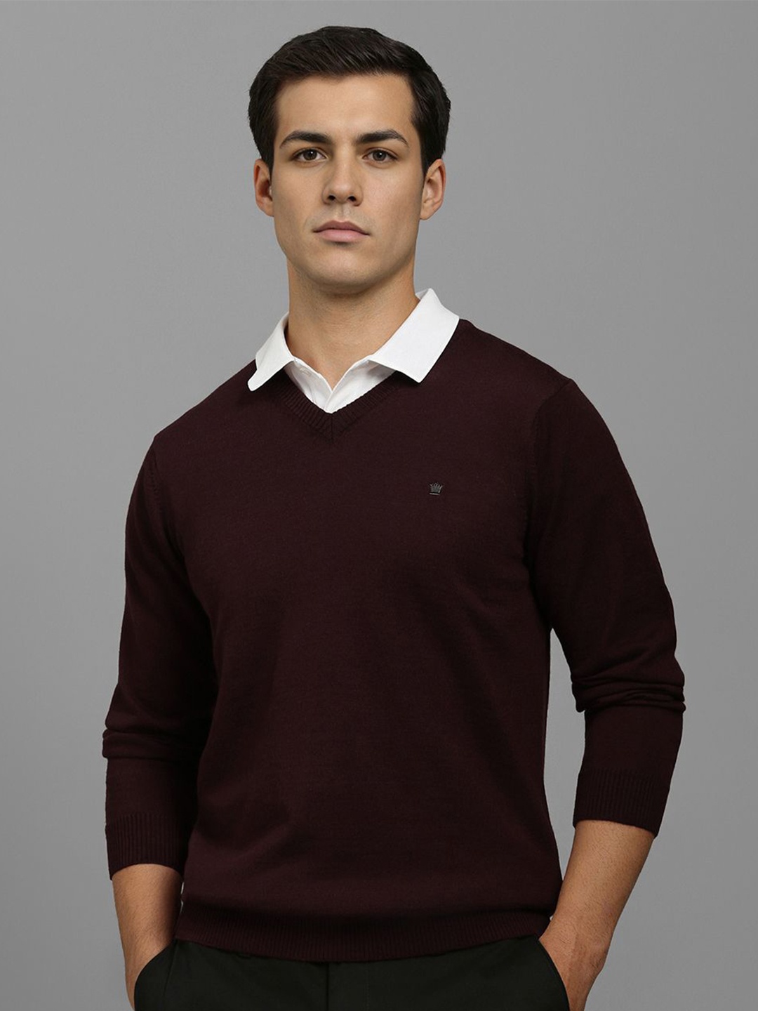 

Louis Philippe Men V-Neck Pullover Sweater, Maroon