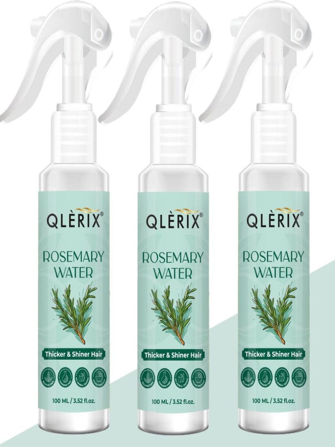 

QLERIX Set Of 3 Rosemary Water For Thicker & Shiner Hair - 100ml Each, Green